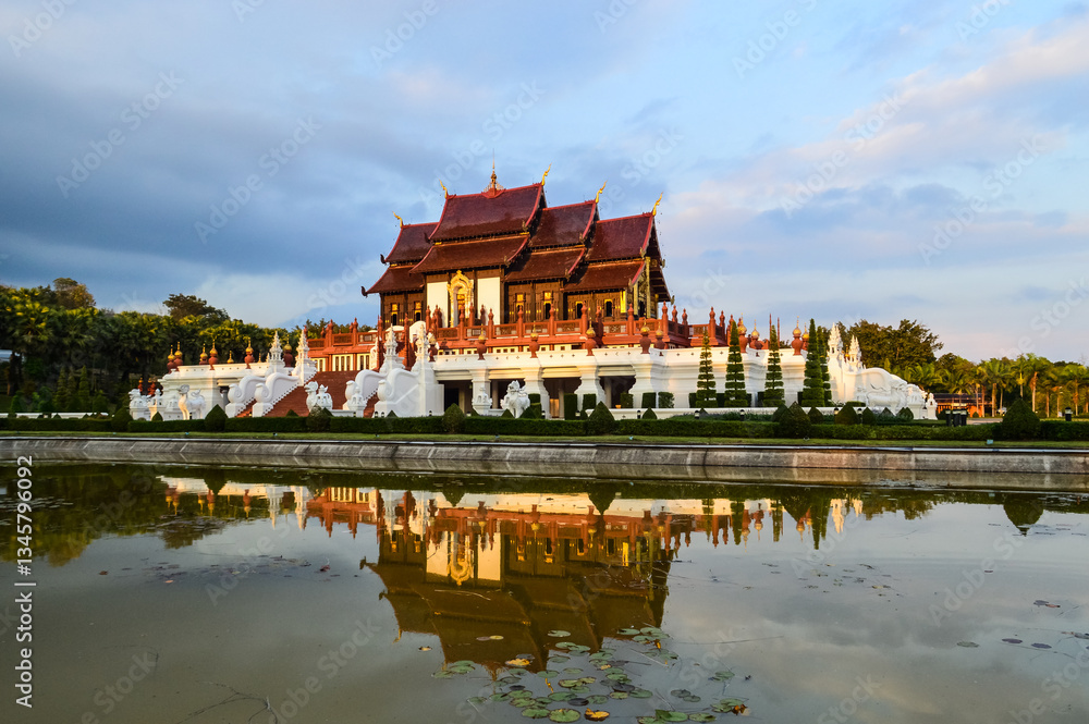 Ho Kham Luang Lanna Architecture in Evening at Royal Park Rajapruek Chiang Mai, Northern Thailand Ho Kham Luang Lanna Architecture in Evening at Royal Park Rajapruek Chiang Mai, Northern Thailand