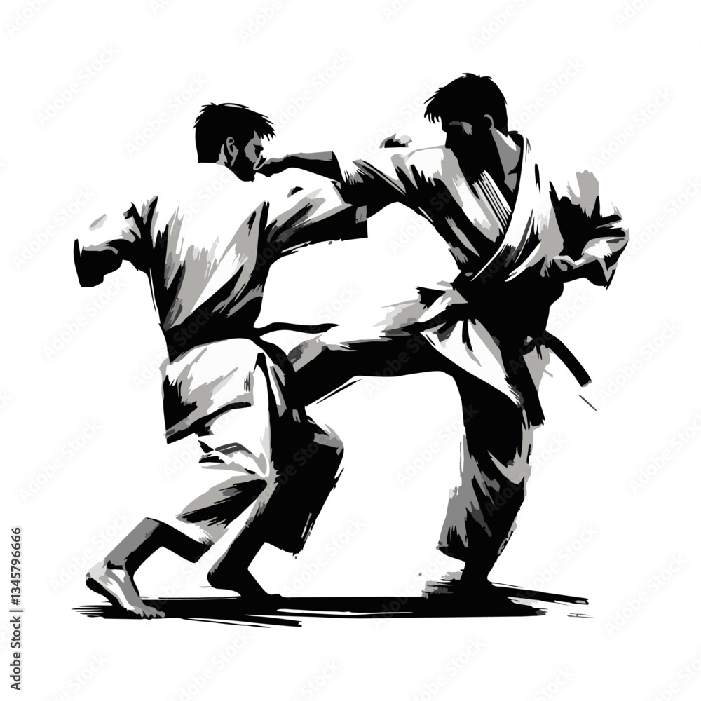 Karate Fight brush stroke art illustration Karate Fight brush stroke art illustration