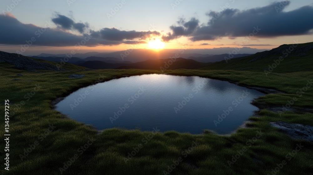 Fototapeta premium Mountaintop pond at sunset