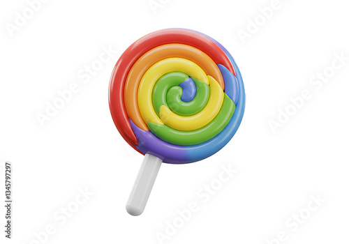 3D Spiral rainbow lollipop featuring vibrant colors and a white stick