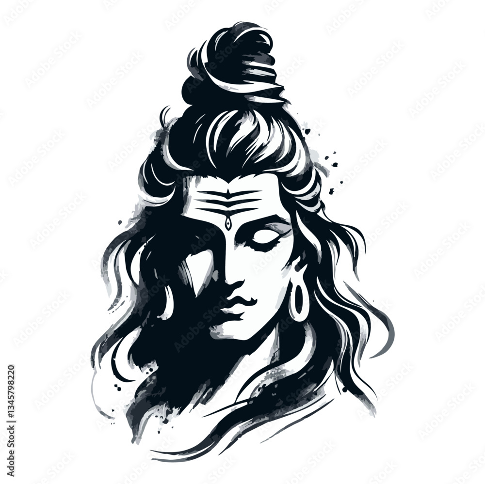 Fototapeta premium Shiva Head face brush stroke art vector illustration