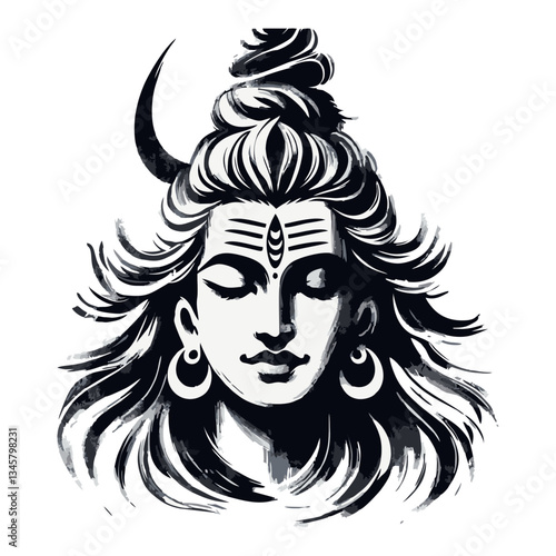 Shiva Head face  brush stroke art vector illustration