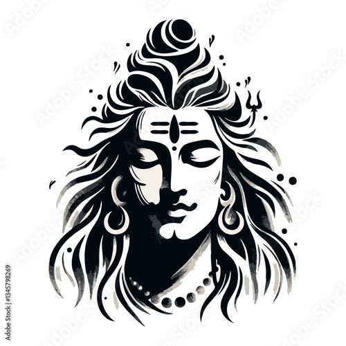 Shiva Head face  brush stroke art vector illustration