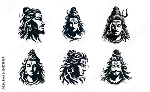 Shiva Head face  brush stroke art vector illustration