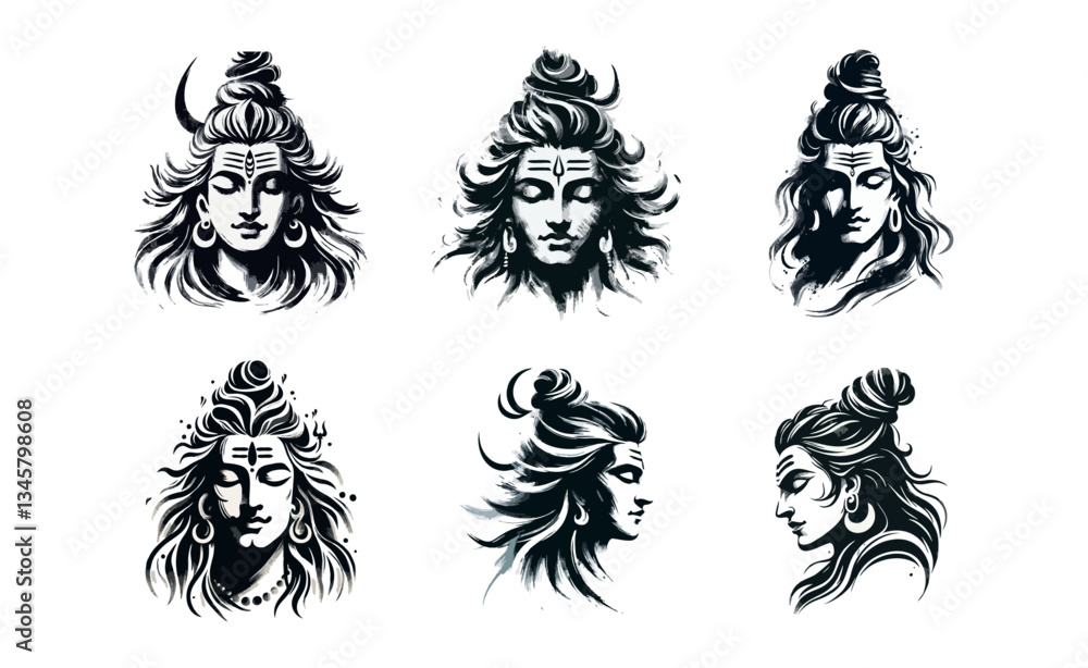 Fototapeta premium Shiva Head face brush stroke art vector illustration