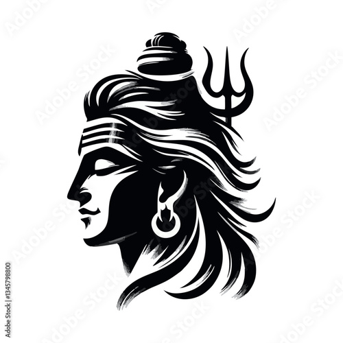 Shiva Head face  brush stroke art vector illustration