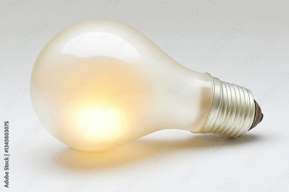 Glowing incandescent light bulb on white background, emitting warm light. Glowing incandescent light bulb on white background, emitting warm light.