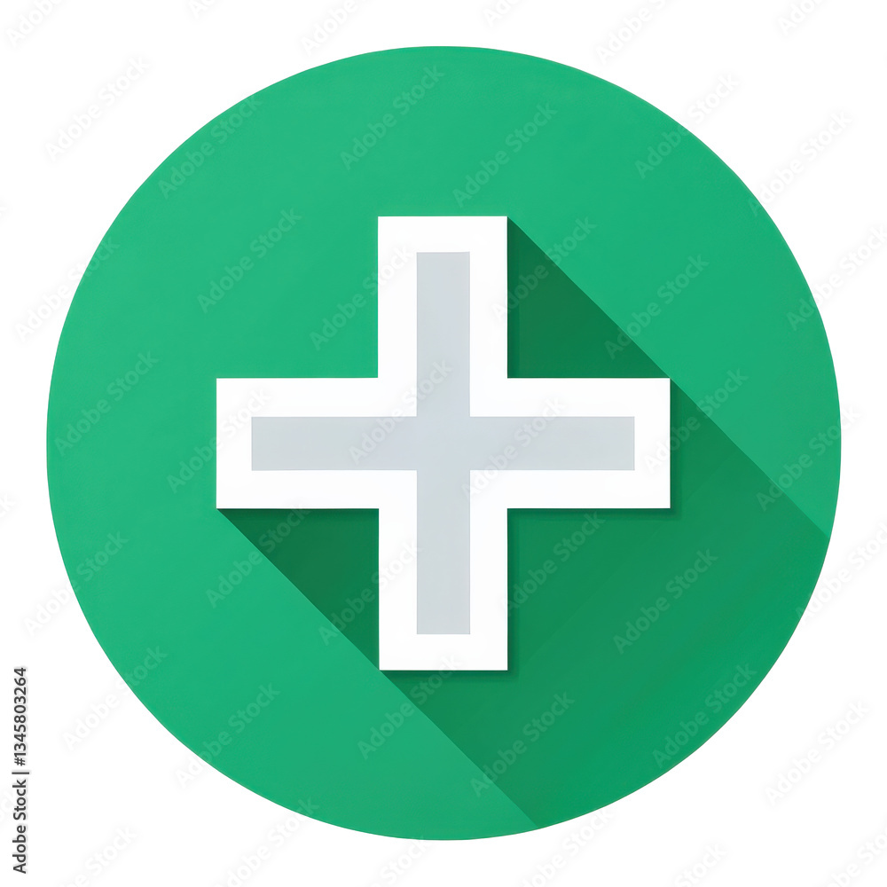 flat 3D minimalistic plus sign is centered inside solid green circle, casting shadow for modern and clean design flat 3D minimalistic plus sign is centered inside solid green circle, casting shadow for modern and clean design