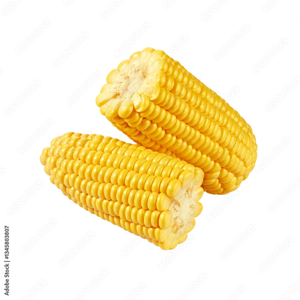 Yellow corn on the cob, bright golden kernels, fresh sweet corn, vibrant vegetable, summer harvest, close-up photography, white background, crisp detail, food photography, agricultural produce Yellow corn on the cob, bright golden kernels, fresh sweet corn, vibrant vegetable, summer harvest, close-up photography, white background, crisp detail, food photography, agricultural produce