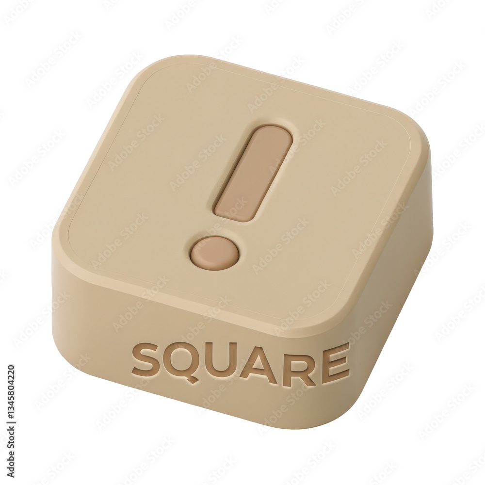 Fototapeta premium beige 3D square button with rounded edges features exclamation mark on top, conveying sense of alert or importance. word SQUARE is embossed on side