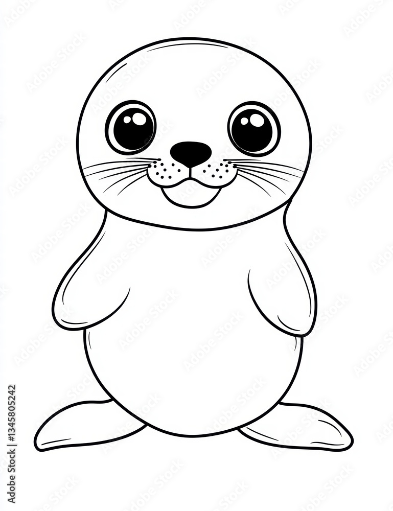 Obraz premium Adorable Seal Cartoon: A charming cartoon illustration of a cute seal with big, expressive eyes, offering a delightful glimpse into the playful world of marine life. 
