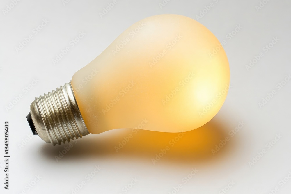 A glowing light bulb rests on a white background, symbolizing ideas and innovation.