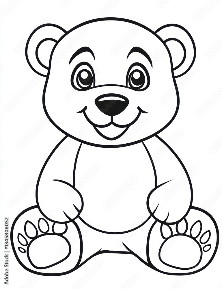 Naklejka premium Cuddly Teddy Bear Outline: A charming, simple line drawing of a friendly teddy bear with an inviting smile, perfect for coloring or design projects.