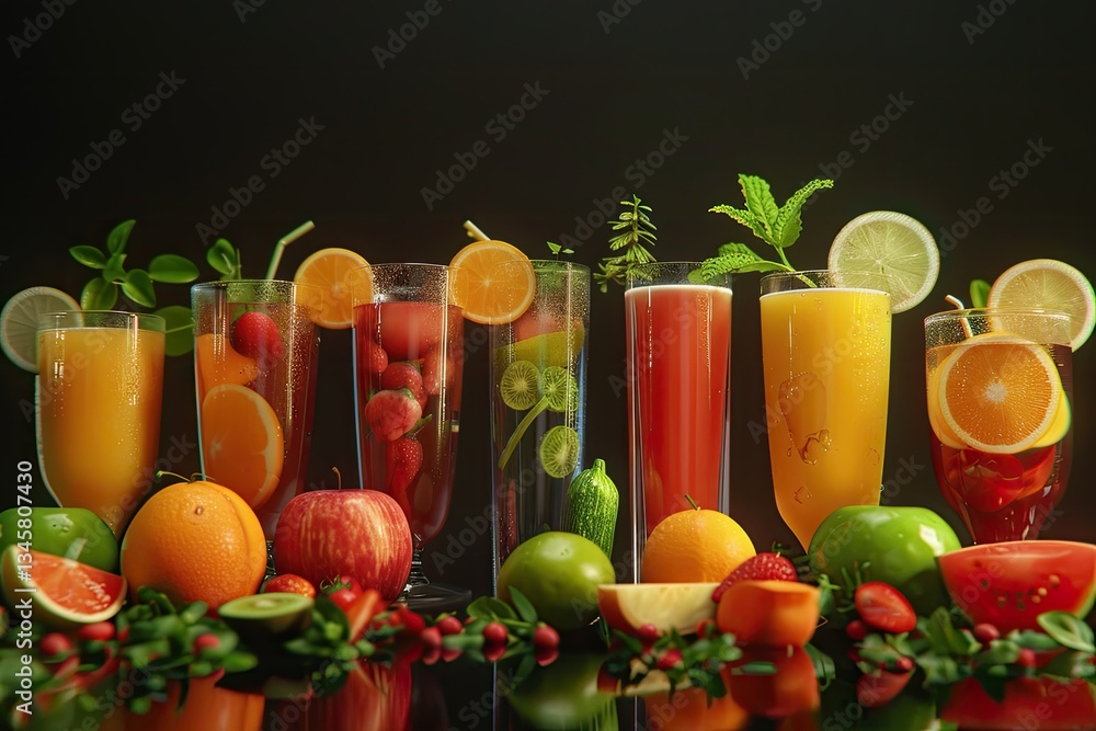 High Detail Visual of Various Fruit and Vegetable Juices High Detail Visual of Various Fruit and Vegetable Juices