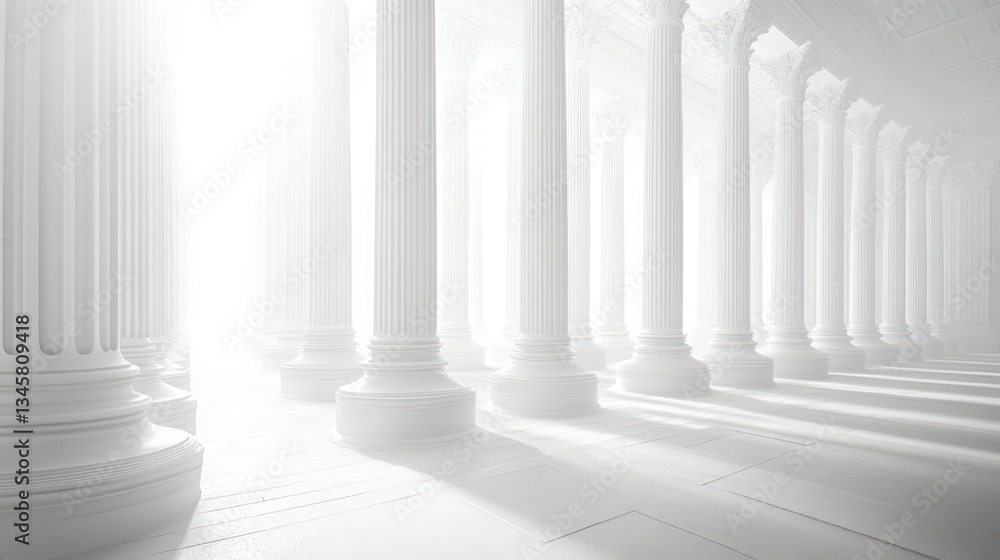 Majestic White Columns Hallway, Light Beams, Empty. Possible use Stock photo Majestic White Columns Hallway, Light Beams, Empty. Possible use Stock photo