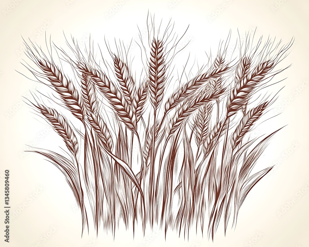 Fototapeta premium Rustic Wheat Sketch for Harvest Field Illustration.