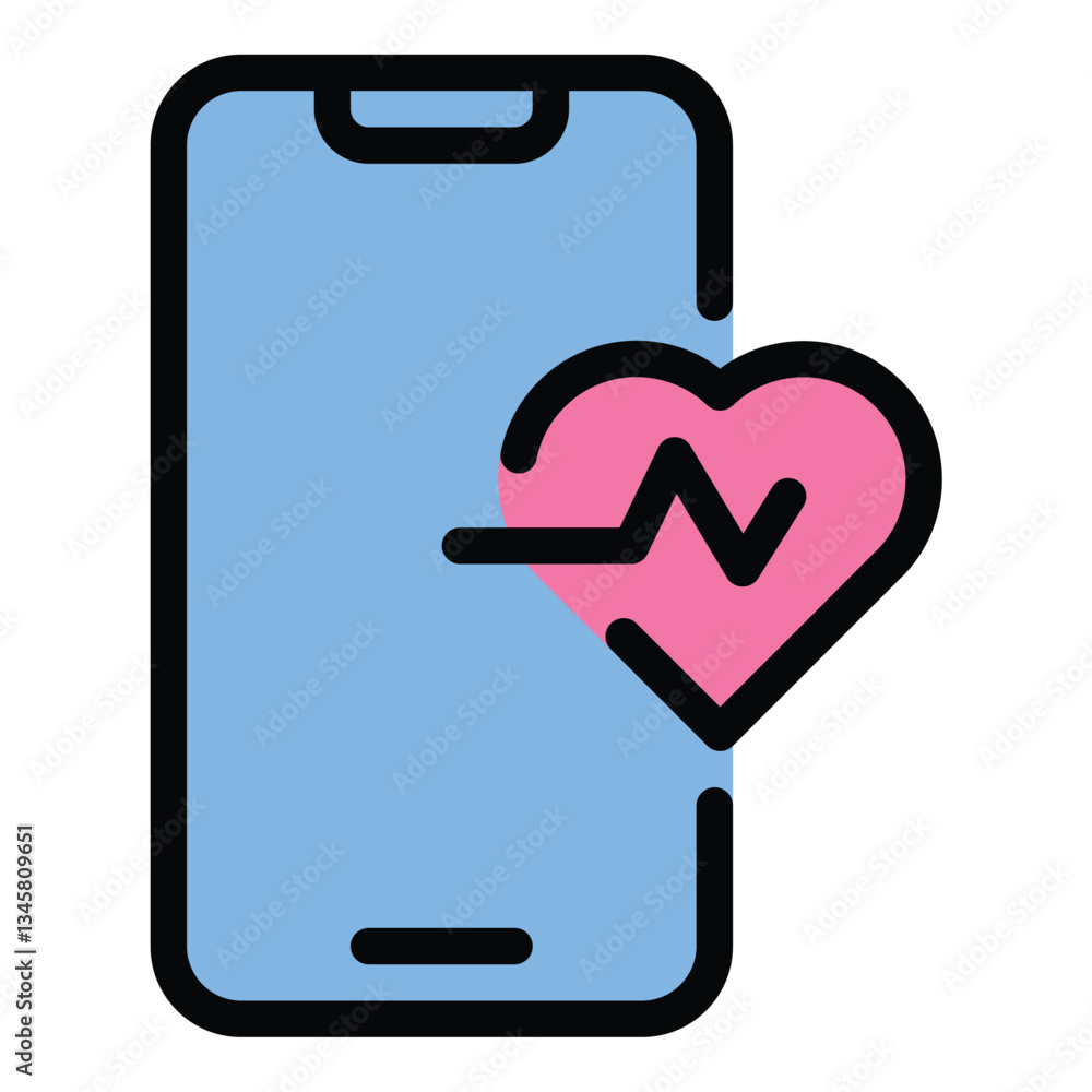 Smartphone Heart Rate icon flat line style illustration representing mobile health monitoring and fitness tracking, suitable for health apps, medical technology, and wellness platforms.. Smartphone Heart Rate icon flat line style illustration representing mobile health monitoring and fitness tracking, suitable for health apps, medical technology, and wellness platforms..