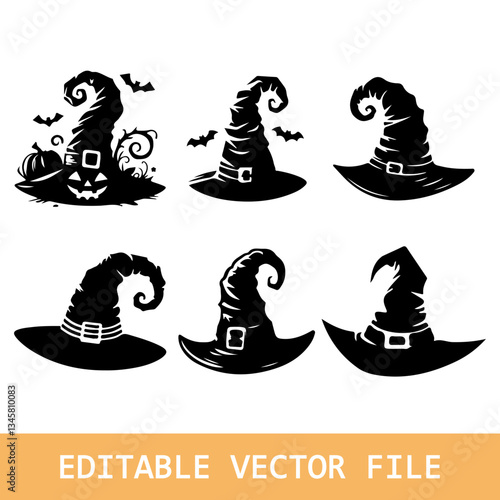 set of silhouettes of halloween hats