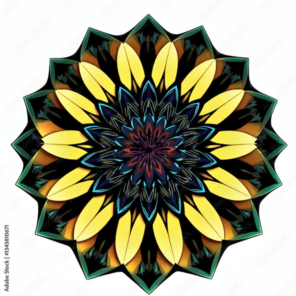 This mandala features a bold blue color scheme with intricate leaf and petal motifs radiating from a central flower. The design combines symmetry with nature-inspired patterns, creating a visually eng This mandala features a bold blue color scheme with intricate leaf and petal motifs radiating from a central flower. The design combines symmetry with nature-inspired patterns, creating a visually eng
