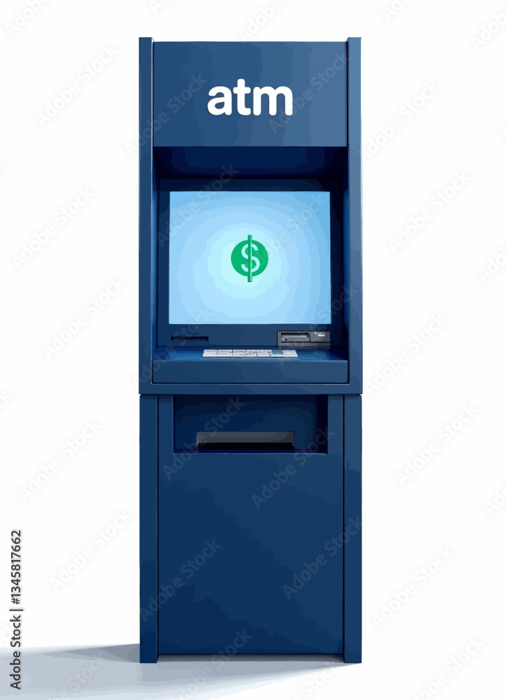 Blue ATM with Dollar Sign on Screen Blue ATM with Dollar Sign on Screen