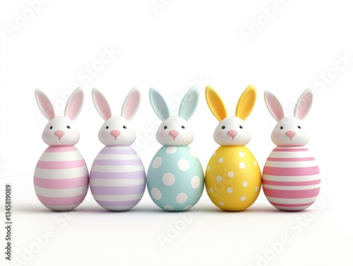 Colorful Easter eggs with adorable bunny faces create a joyful atmosphere for spring celebrations, perfect for holiday decorations and seasonal promotions