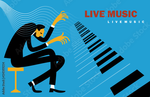 The pianist is playing, vector illustration, music festival poster design, concert flyer