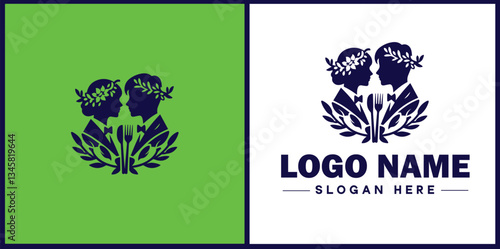Wedding Catering icon Marriage reception catering Nuptial feast catering Bridal catering flat logo sign symbol editable vector