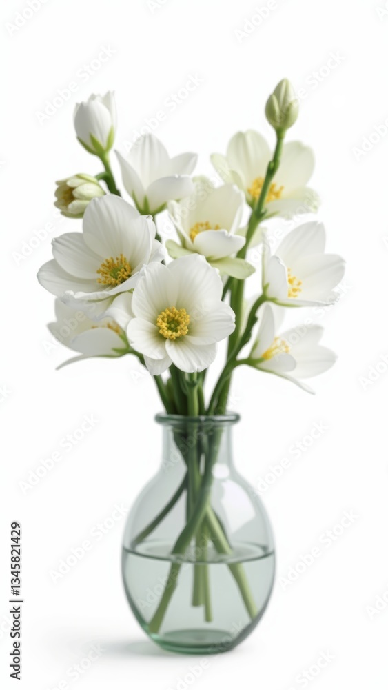 A bouquet of white flowers in a clear glass vase A bouquet of white flowers in a clear glass vase