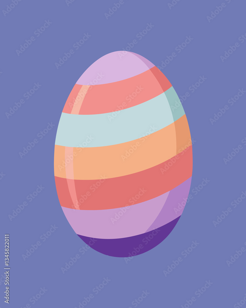 A single colorful striped egg against a light purple background in simple design. Perfect for Spring Invitations, Holiday Branding, and Creative Event Projects A single colorful striped egg against a light purple background in simple design. Perfect for Spring Invitations, Holiday Branding, and Creative Event Projects