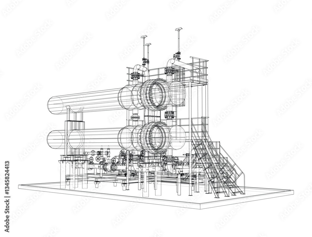 Obraz premium Petroleum heater exchanger. Vector rendering of 3d