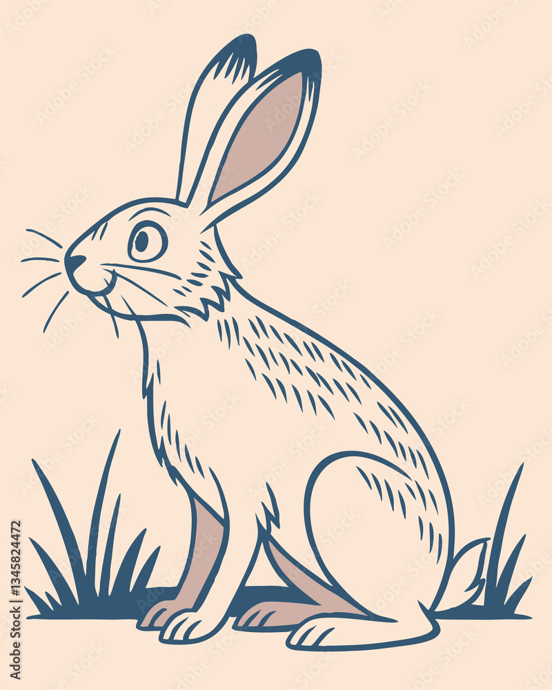 Illustration of a rabbit sitting in grass against a light orange background art. Perfect for Spring Invitations, Holiday Branding, and Creative Event Projects Illustration of a rabbit sitting in grass against a light orange background art. Perfect for Spring Invitations, Holiday Branding, and Creative Event Projects