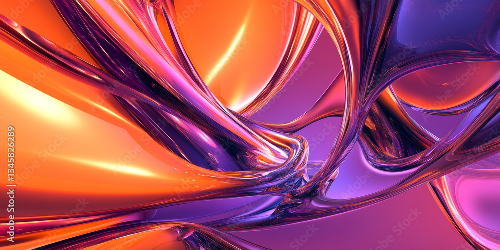 Obraz premium A mesmerizing, colorful abstract background featuring infinite, mirrored reflections. The complex, kaleidoscopic patterns in electric orange, deep sapphire, and luminous lavender create a dynamic,