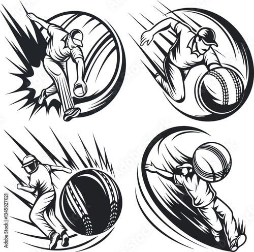 Cricket Bowling Action Vector Set