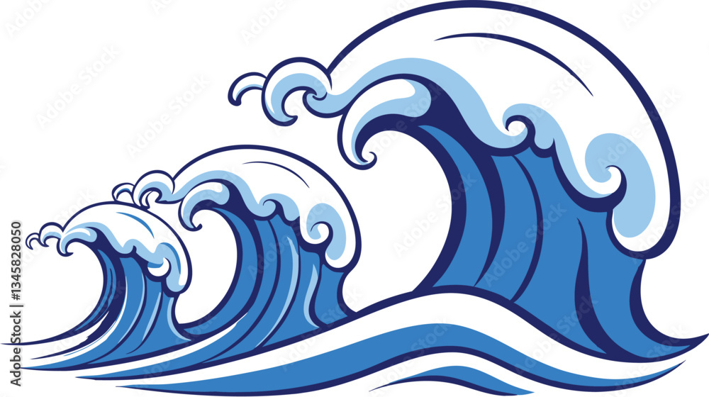 Dynamic Ocean Wave Vector – Powerful Blue Sea Illustration with Foam Crest Dynamic Ocean Wave Vector – Powerful Blue Sea Illustration with Foam Crest
