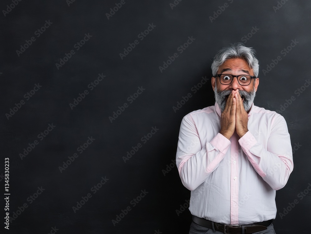 Indian Man Excitedly Covering His Mouth in Surprise and Joy Indian Man Excitedly Covering His Mouth in Surprise and Joy