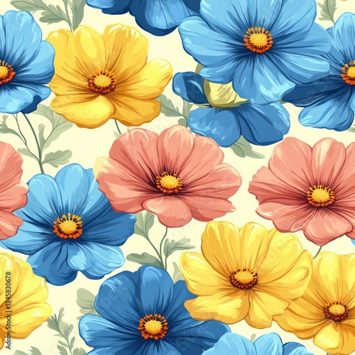 Wallpaper Mural Seamless beautiful spring decorative flowers pattern background Torontodigital.ca