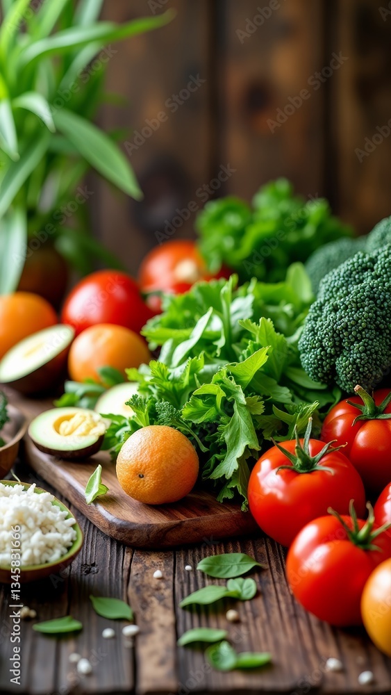 Fresh vegetables and fruits on a wooden table Fresh vegetables and fruits on a wooden table