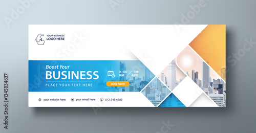 Corporate web banner mockup, a social media template for branding and a cover header background for websites