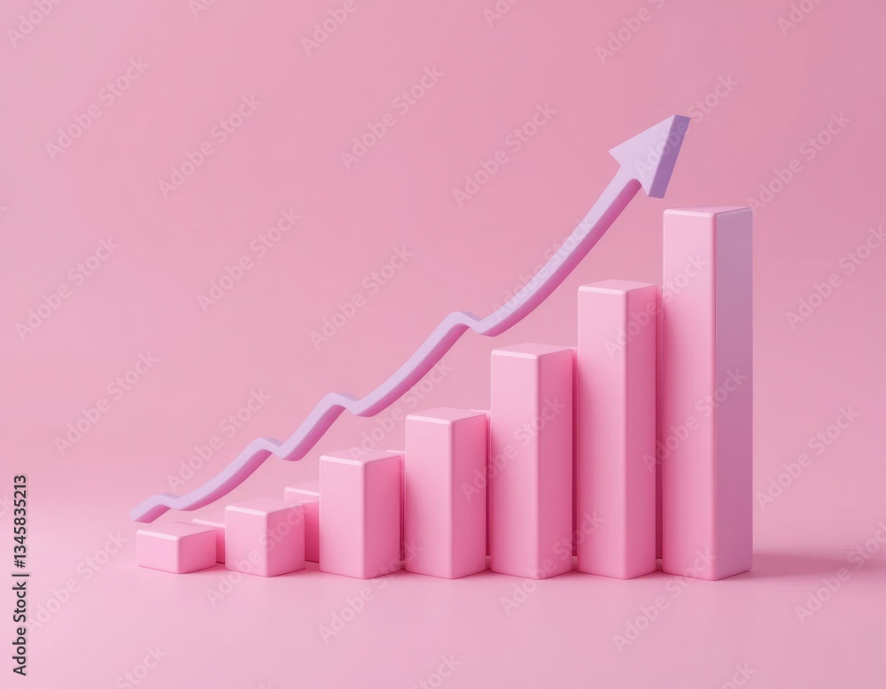Pink Graph Showing Growth and Success on Soft Pink Background Pink Graph Showing Growth and Success on Soft Pink Background