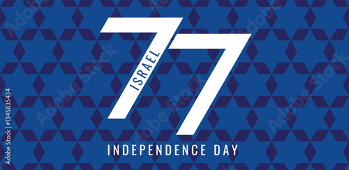 Israel Independence Day poster design, banner, card. 77th Independence Day Celebration. Happy Independence Day inscription. Vector design.
