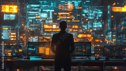 AI technology streamlining administrative tasks in a futuristic office setting