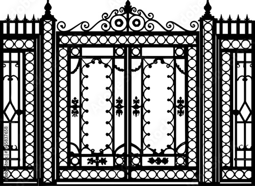 Art Nouveau wrought iron gates in SVG and vector format. Ornate Black Iron Garden Gate with Intricate Design Elements