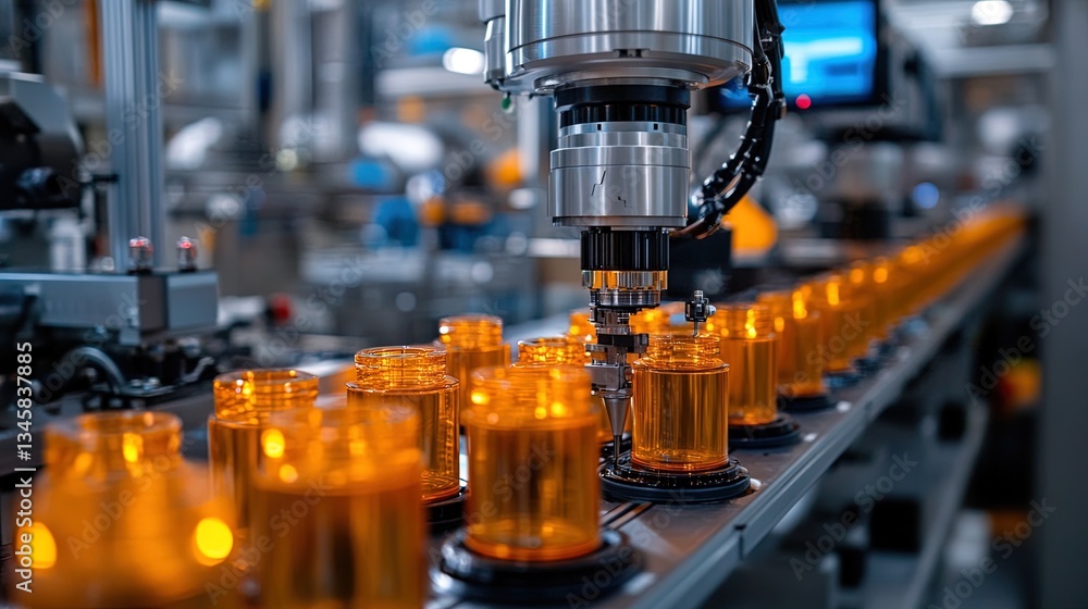 Industrial robotic arms working on a production line, clean and modern automation setting Industrial robotic arms working on a production line, clean and modern automation setting