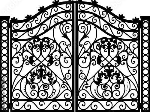 Baroque-style wrought iron gates in SVG and vector format. Elegant Decorative Iron Gate Design with Intricate Patterns