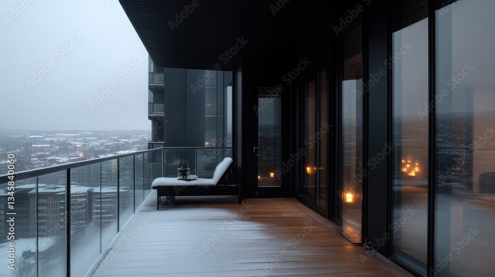 Fototapeta premium Snowy Balcony with City View