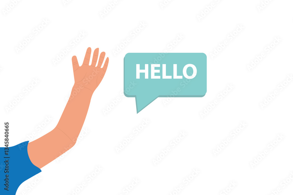 Man saying hello and waving with his hand. Hi or bye gesture. Happy guy greeting and welcoming, vector illustration design background Man saying hello and waving with his hand. Hi or bye gesture. Happy guy greeting and welcoming, vector illustration design background