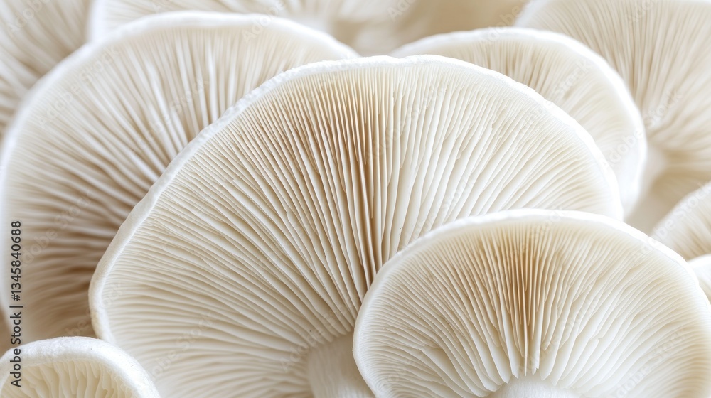 Close up view of several textured white fungi specimens Close up view of several textured white fungi specimens