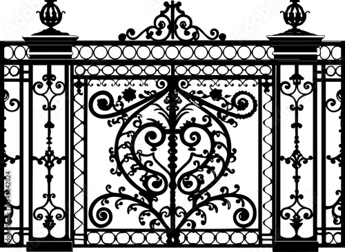 Elegant wrought iron designs in SVG and vector format. Ornate Black Iron Gate Design with Intricate Scrollwork Patterns