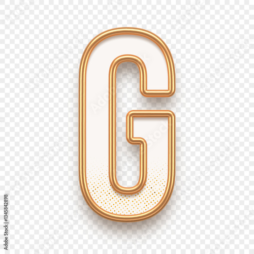 Letter G. Golden alhabet text effect. Realistic gold metal font. Golden ouline font. Metallic 3d typeface. English alphabet. Vector illustration.