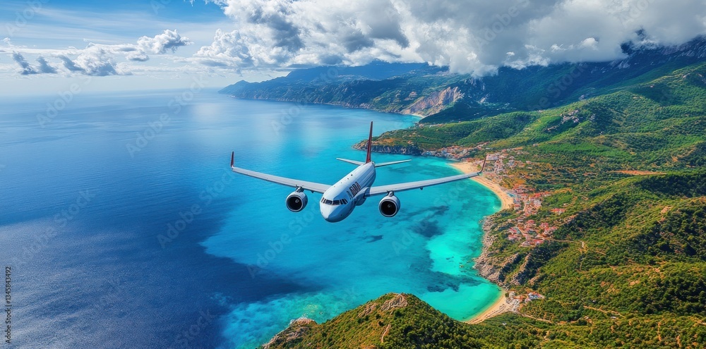 custom made wallpaper toronto digitalAirplane Flying Over Stunning Coastal Landscape